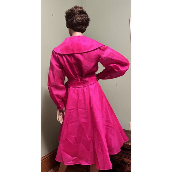Vintage Victor Costa Hot Pink Organza Fit And Flare ”Wrap”Dress w/Bow - Picture 3 of 11